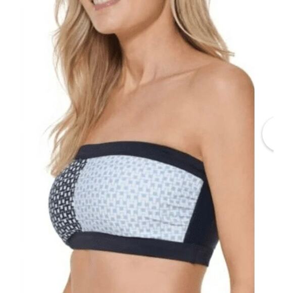 Tommy Hilfiger Iconic Colorblock Bandeau Bikini Top Monogram Sky Blue XS NWT - Picture 3 of 6